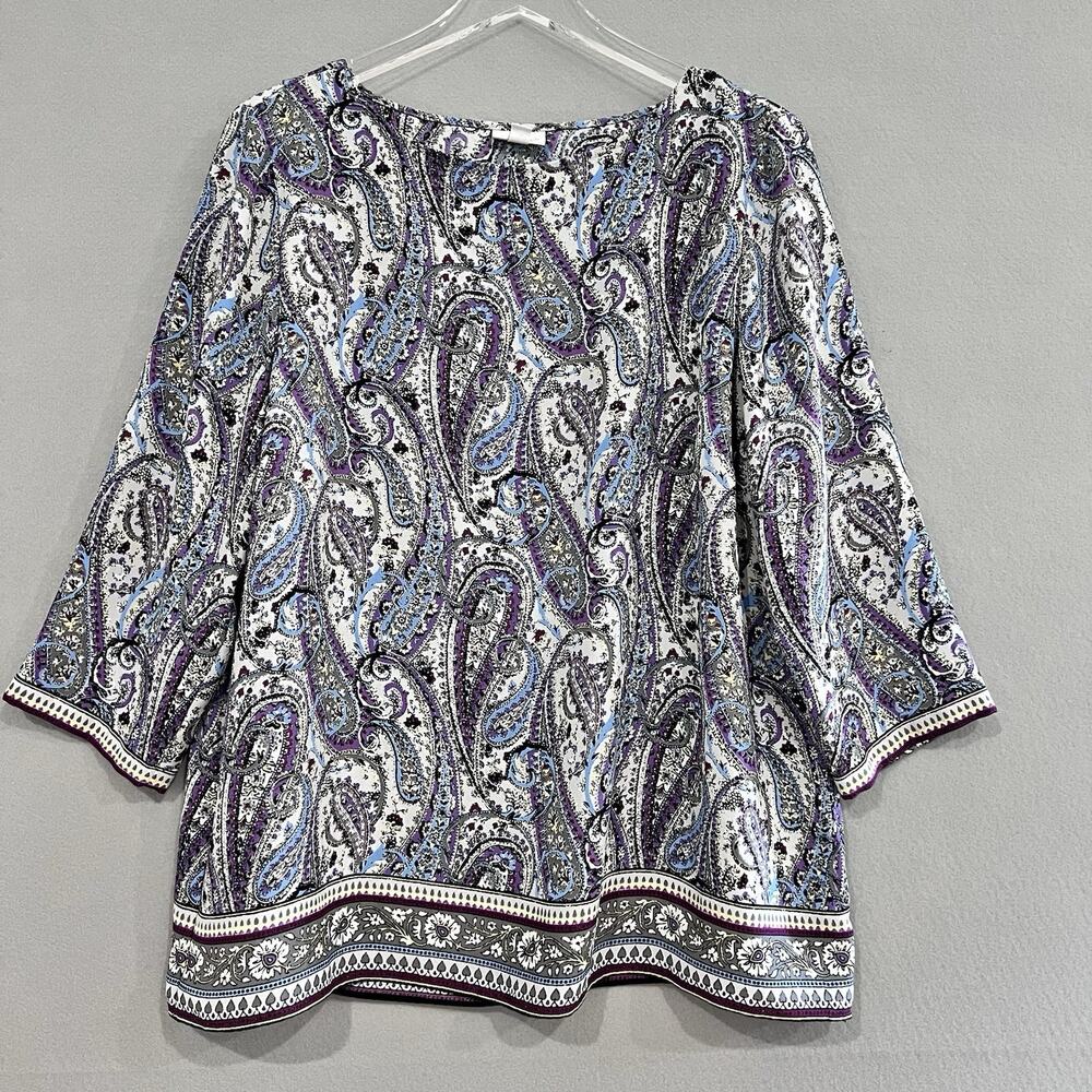 J. Jill Tunic Top Size XL Paisley Print 3/4 Sleeves Pullover Overlay Back